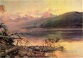 Ciervos en el lago McDonald paisaje americano occidental Charles Marion Russell